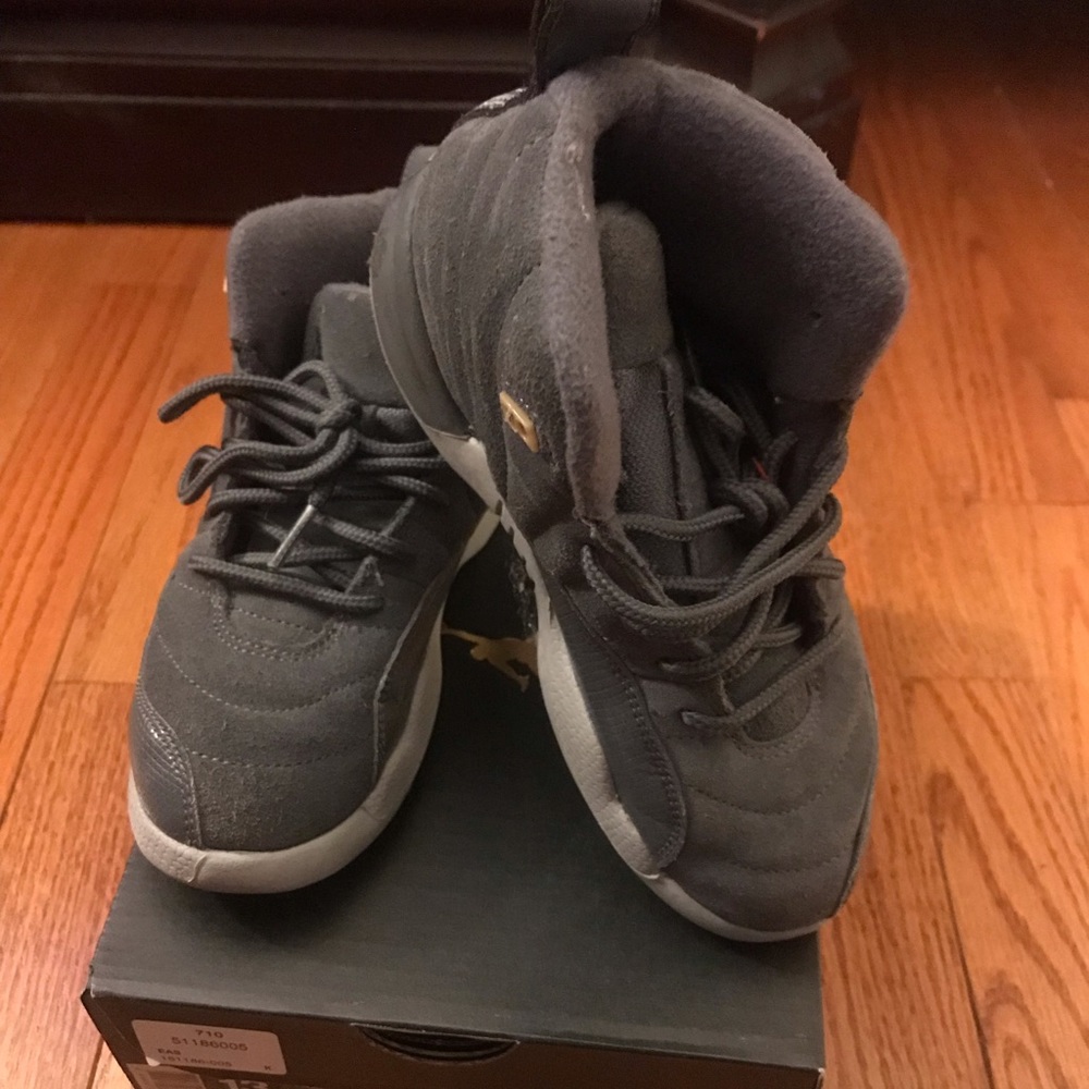 Jordan 12 Retro kids gray sneakers